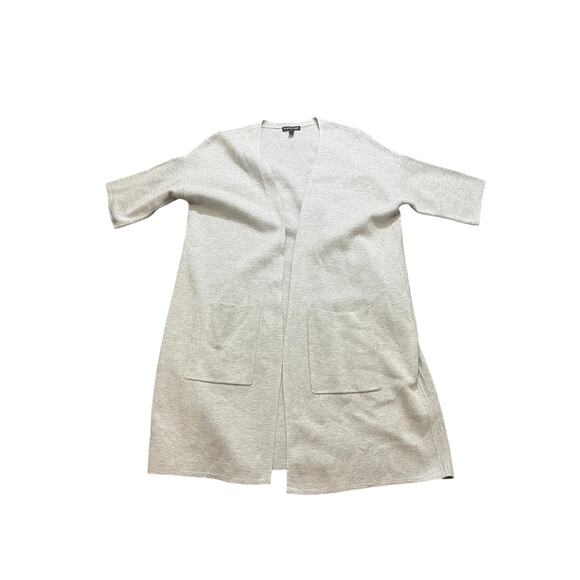 Eileen Fisher Long Open Front Cardigan Silk Organic Cotton Blend Pearl Gray XS - Picture 2 of 8